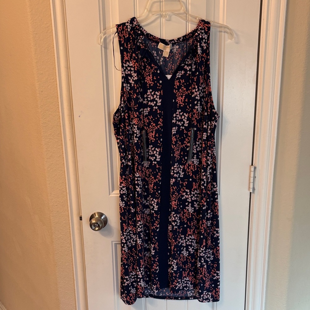 Floral Sleeveless Dress - Navy and Pink
